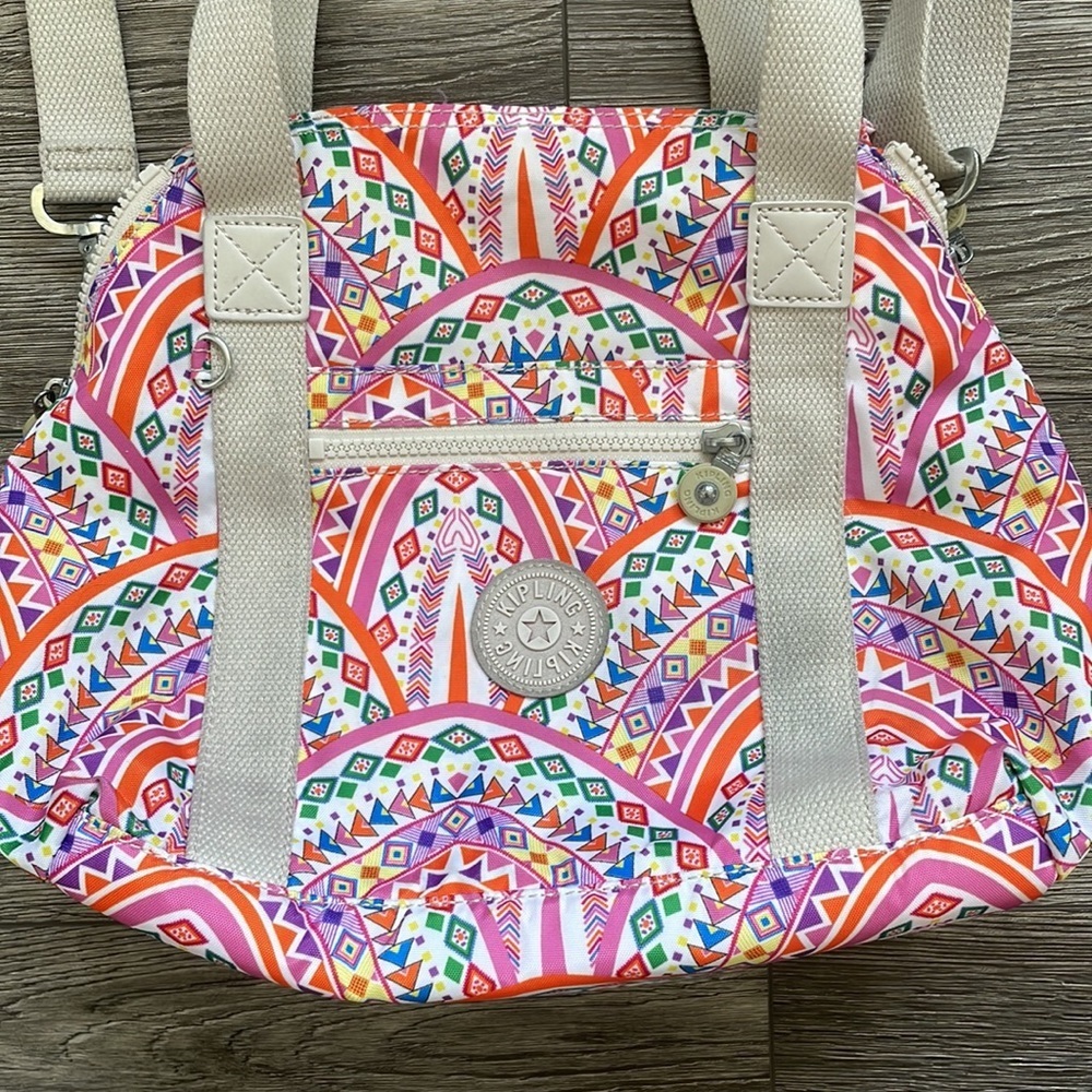 Kipling | Jumping for Joy Art U Expandable Shoulder Travel Bag White Pink - Picture 2 of 11